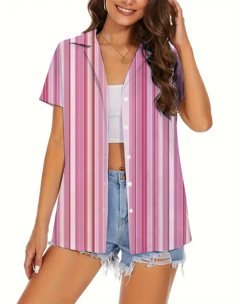 Short Sleeve Suit Collar Shirt Women's Thin Shirt Colorful Striped Print Design Top Breathable Comfortable Spring Summer
Short Sleeve Suit Collar Shirt Women's Thin Shirt Colorful Striped Print Design Top Breathable Comfortable Spring Summer