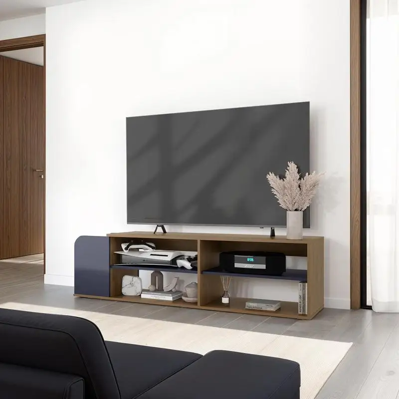 Natural Oak TV Stand, 16.5" Height, 4 Shelves, Alby Blue Finish for Living Room Storage
Natural Oak TV Stand, 16.5" Height, 4 Shelves, Alby Blue Finish for Living Room Storage