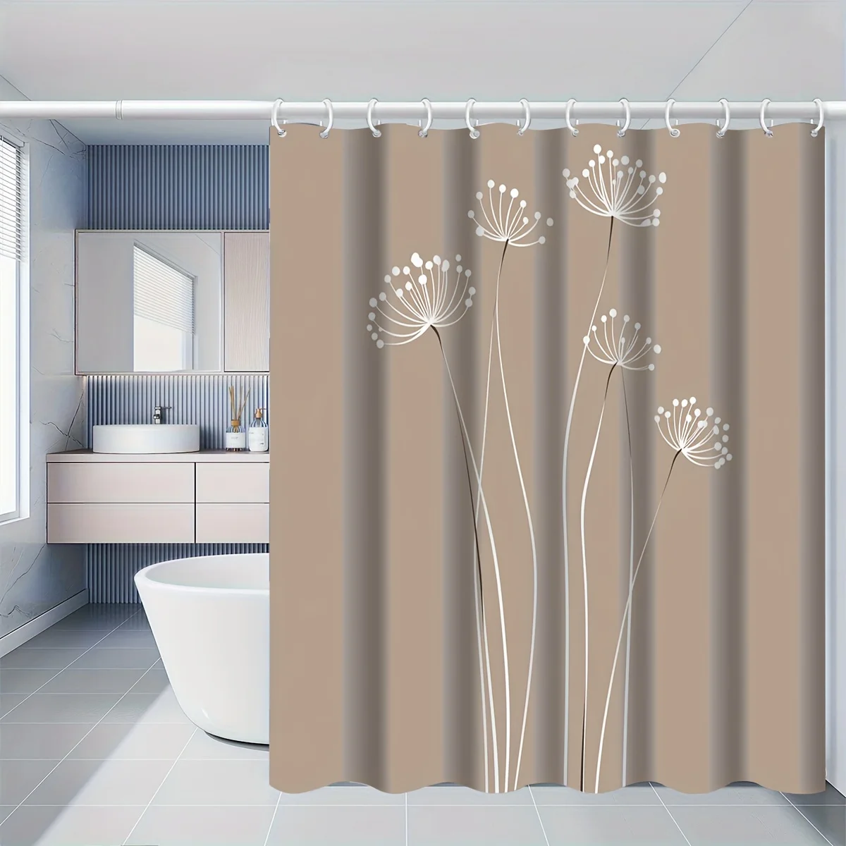Modern Minimalist Dandelion Shower Curtain Taupe Beige Fabric Bathroom Screen Waterproof Washable Bath Decorations with 12 Hooks
Modern Minimalist Dandelion Shower Curtain Taupe Beige Fabric Bathroom Screen Waterproof Washable Bath Decorations with 12 Hooks