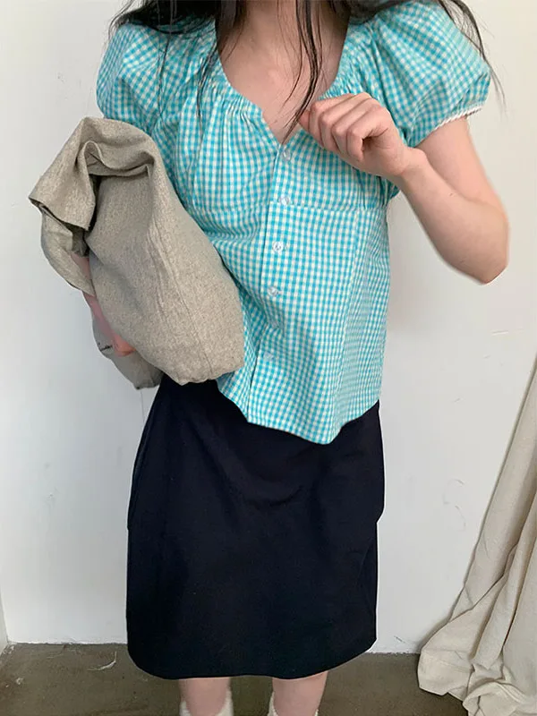 Sweet Style Loose Fit Women's Bubble Sleeve Shirt Summer Korean Plaid Print Age-Defying Versatile Top Princess Cut V-Neck Sho...
Sweet Style Loose Fit Women's Bubble Sleeve Shirt Summer Korean Plaid Print Age-Defying Versatile Top Princess Cut V-Neck Sho...