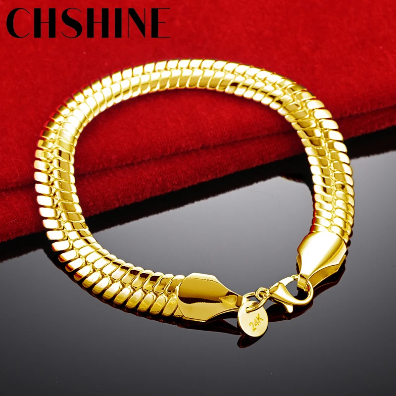 CHSHINE 18K Gold 10mm Flat Snake Bone Chain Bracelet For Women Wedding Engagement Party Fashion Charm Jewelry
CHSHINE 18K Gold 10mm Flat Snake Bone Chain Bracelet For Women Wedding Engagement Party Fashion Charm Jewelry