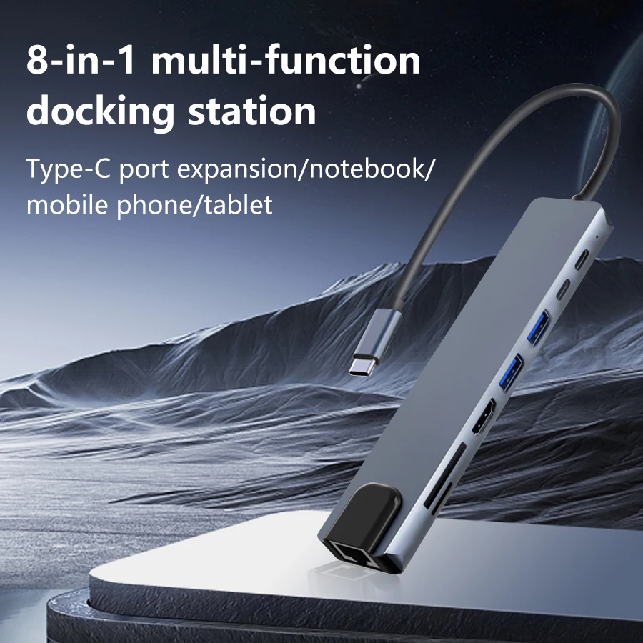 8-in-1 USB C Hub Docking Station Type C with HDMI RJ45 SD/TF Card Reader PD Fast Charging Compatible with MacBook Laptops Use
8-in-1 USB C Hub Docking Station Type C with HDMI RJ45 SD/TF Card Reader PD Fast Charging Compatible with MacBook Laptops Use