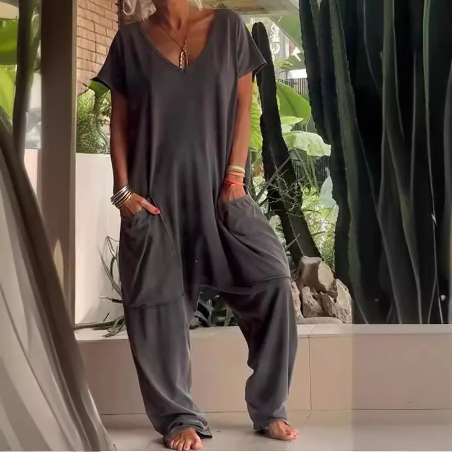 Summer Color V-ne Jumpsuit with Large kets Street Sle High Waist Long Pants Women's One-Piece Suit
Summer Color V-ne Jumpsuit with Large kets Street Sle High Waist Long Pants Women's One-Piece Suit