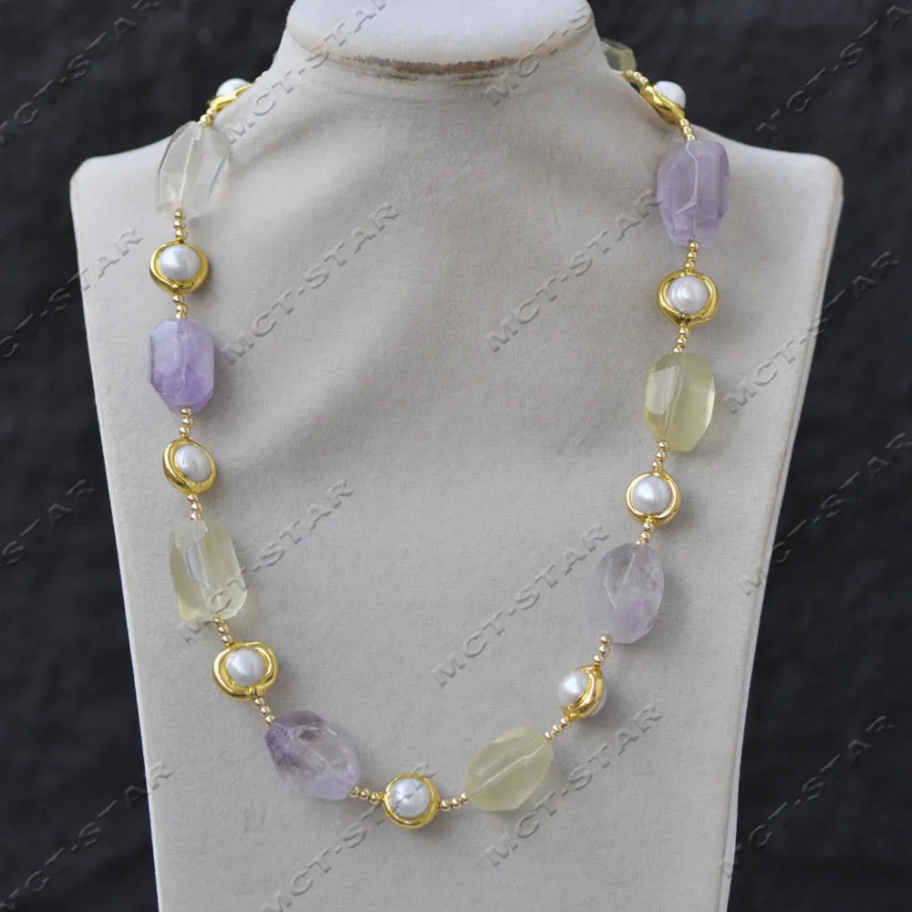 MTC·STAR 20" 21mm Yellow Purple Cube Faceted Amethyst Lemon Crystal White Pearl Necklace Custom Jewelry(Z13897)
MTC·STAR 20" 21mm Yellow Purple Cube Faceted Amethyst Lemon Crystal White Pearl Necklace Custom Jewelry(Z13897)