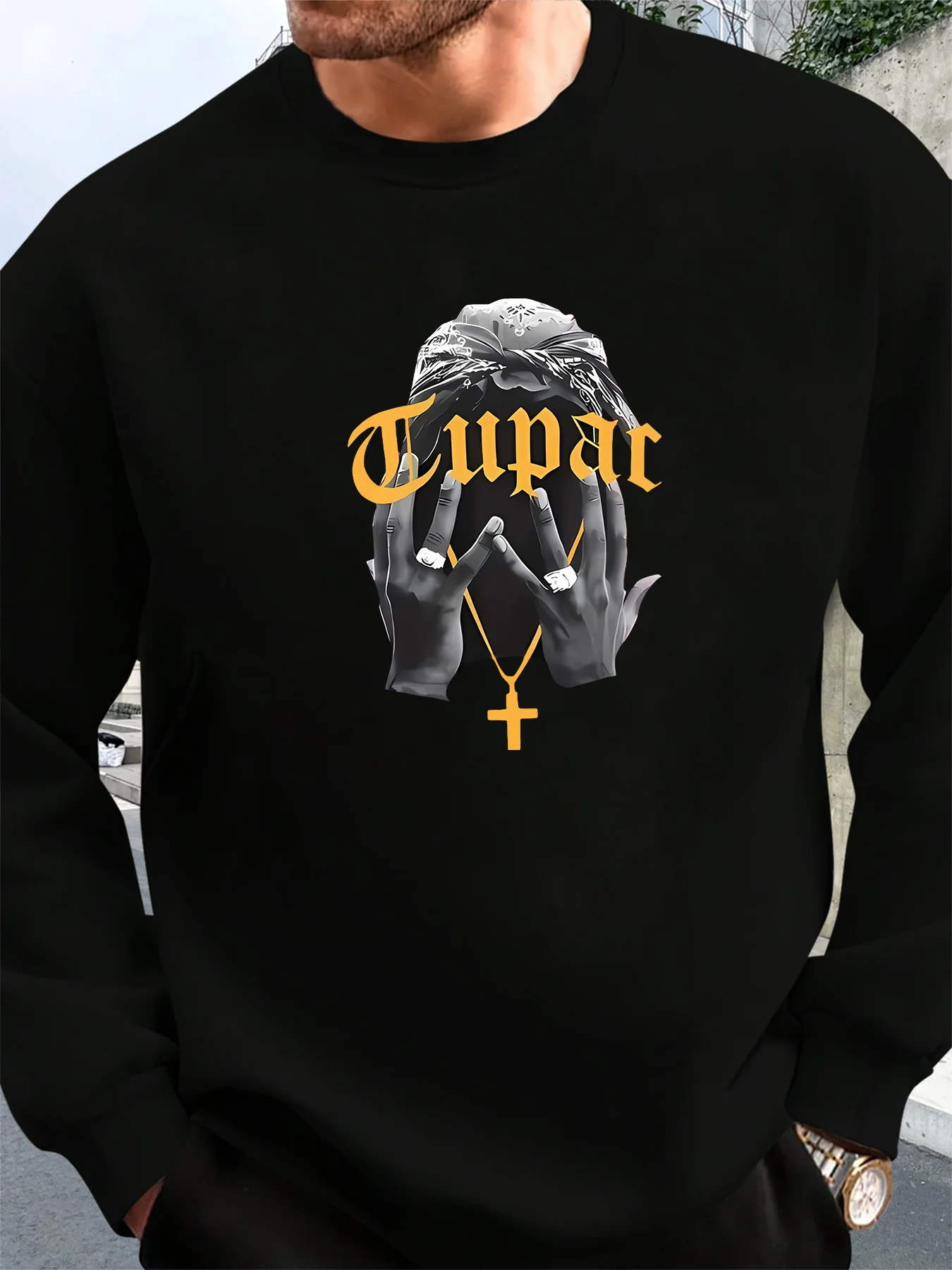 Мужская толстовка с круглым вырезом и графическим принтом — свободный повседневный пуловер с длинными рукавами, TUPAC и крестообразный дизайн
Мужская толстовка с круглым вырезом и графическим принтом — свободный повседневный пуловер с длинными рукавами, TUPAC и крестообразный дизайн