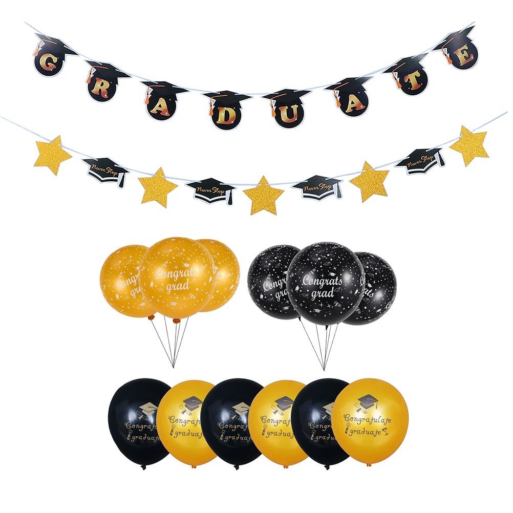 1 set Graduation Decor Balloons Set Black Gold Colors Party Banner Photo Props Reusable Latex Balloon Accessories
1 set Graduation Decor Balloons Set Black Gold Colors Party Banner Photo Props Reusable Latex Balloon Accessories
