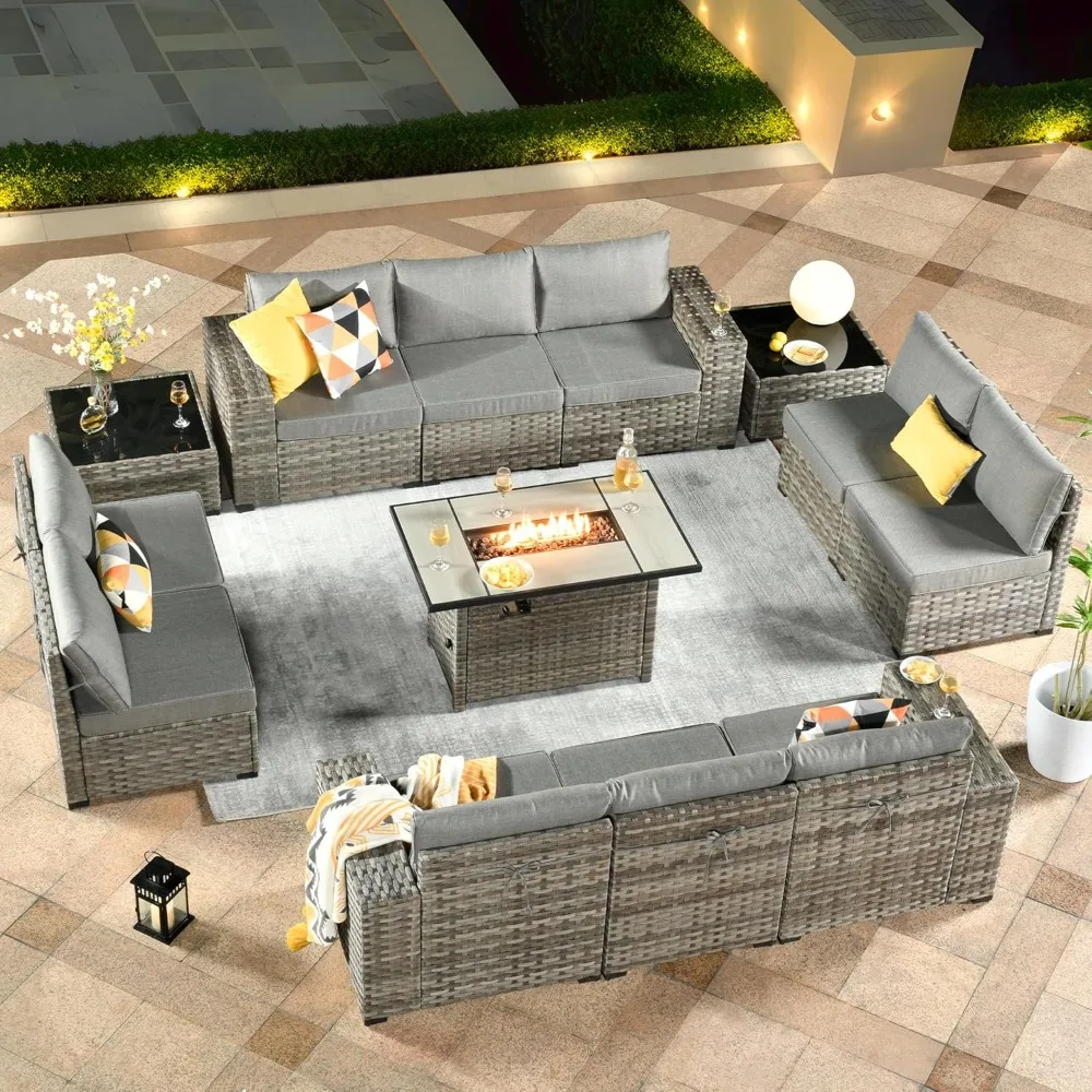Patio Furniture Set, Outdoor Sectional Sofa with Rectangular Fire Pit Table, Wide Armrests and Deep Seat, Modern
Patio Furniture Set, Outdoor Sectional Sofa with Rectangular Fire Pit Table, Wide Armrests and Deep Seat, Modern