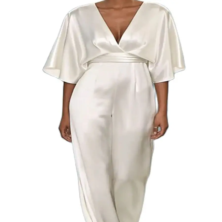 Jumpsuits Evening Gown Formal Occasion Dress Elegant Floor Length Half Sleeve V Neck Charmeuse With Strappy White Popular 2023
Jumpsuits Evening Gown Formal Occasion Dress Elegant Floor Length Half Sleeve V Neck Charmeuse With Strappy White Popular 2023