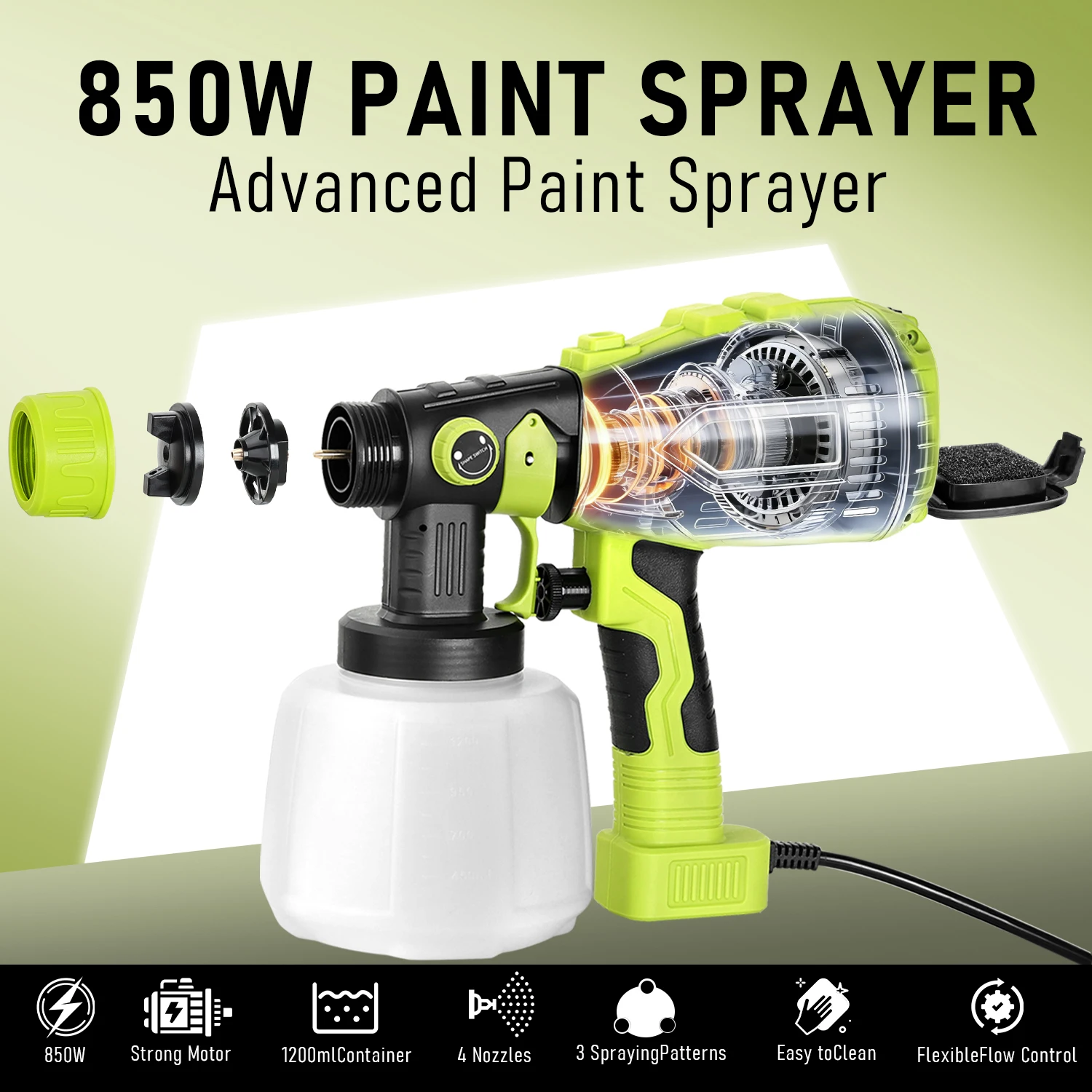 Electric Paint Sprayer Gun for Furniture Cabinets Walls – Easy Clean, High Power 850W (Green)
Electric Paint Sprayer Gun for Furniture Cabinets Walls – Easy Clean, High Power 850W (Green)