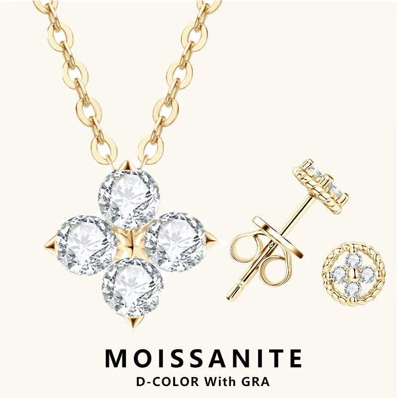 Lnngy Certified GRA Four Leaf Clover Moissanite Necklace Stud Earring Jewelry Set For Women 925 Sterling Silver Pendant Necklace
Lnngy Certified GRA Four Leaf Clover Moissanite Necklace Stud Earring Jewelry Set For Women 925 Sterling Silver Pendant Necklace