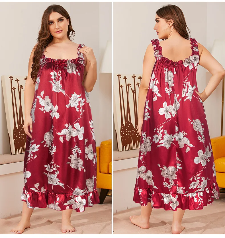 Red Flower Print Nightwear Sleeveless Home Dress Women Satin Sleepwear Long Nightgown Plus Size 3Xl 4Xl 5Xl Homewear Loungewear
Red Flower Print Nightwear Sleeveless Home Dress Women Satin Sleepwear Long Nightgown Plus Size 3Xl 4Xl 5Xl Homewear Loungewear