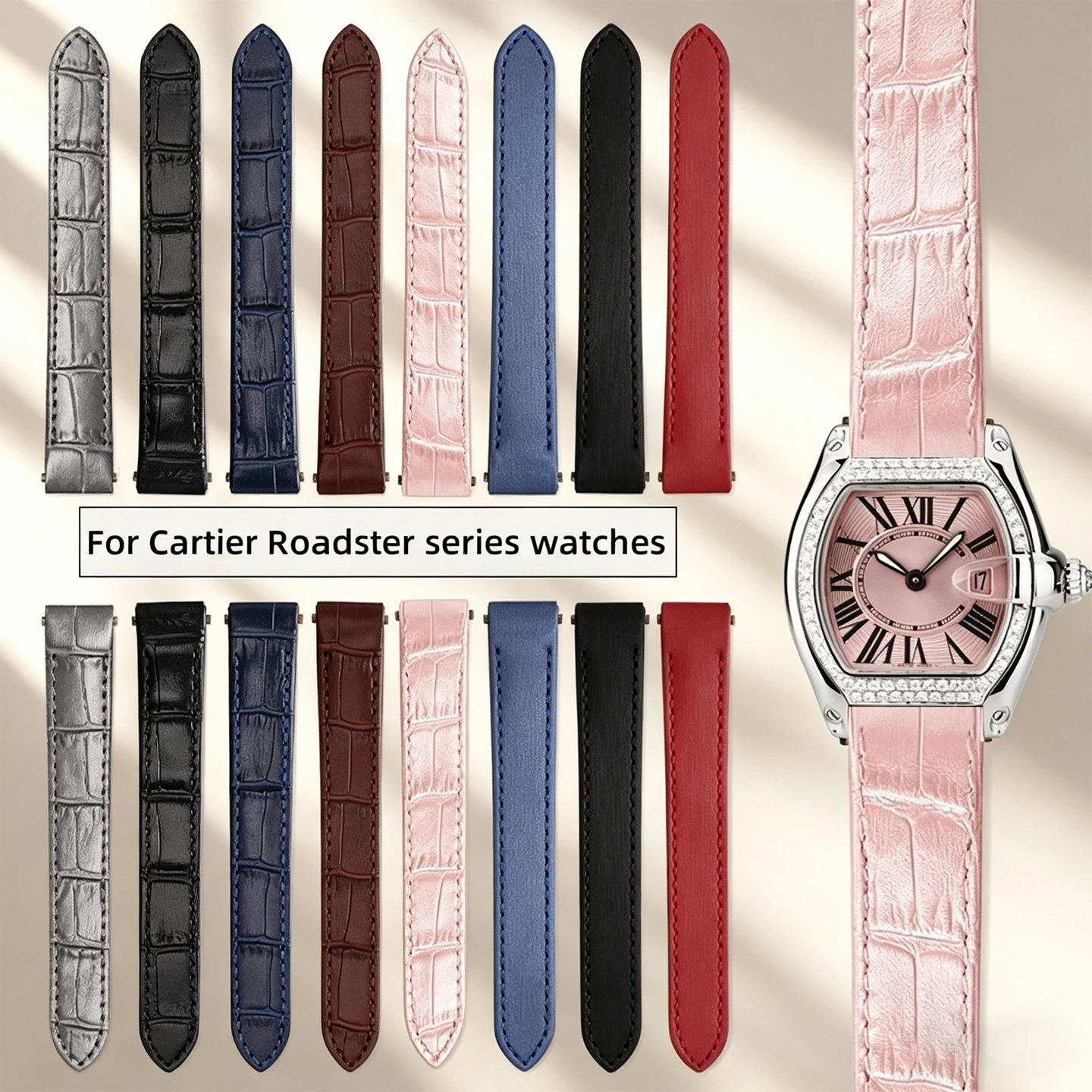 DIY Silk/Leather Strap for Cartier Roadster Men/Women W6206018 W62017 Watch Band 15.5mm 19mm 20mm Quick-Release Folding Buckle
DIY Silk/Leather Strap for Cartier Roadster Men/Women W6206018 W62017 Watch Band 15.5mm 19mm 20mm Quick-Release Folding Buckle