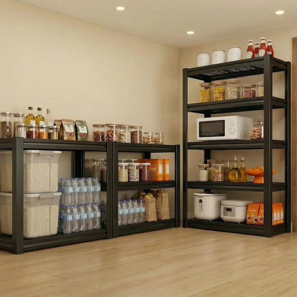 5-Tier Adjustable Metal Storage Shelves, 3200 lbs Capacity, 35.6W x 72.2H x 16.1D, for Garage, Kitchen, or Warehouse
5-Tier Adjustable Metal Storage Shelves, 3200 lbs Capacity, 35.6W x 72.2H x 16.1D, for Garage, Kitchen, or Warehouse