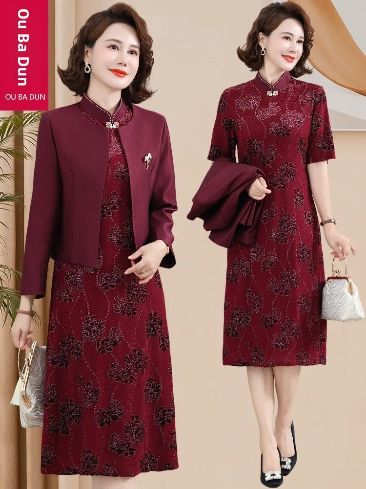 Elegant Two-Piece Wedding Dress for Mom Autumn New Style Grandma Dinner Dress Polyester Fiber Long Sleeve
Elegant Two-Piece Wedding Dress for Mom Autumn New Style Grandma Dinner Dress Polyester Fiber Long Sleeve