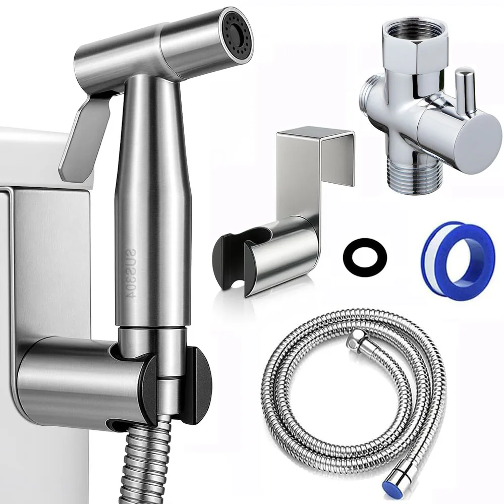 Handheld Bidet Sprayer for Toilet, Adjustable Water Pressure Sprayer with Hose 1/2" T-Valve, for Toilet,Shower, Stainless Stee
Handheld Bidet Sprayer for Toilet, Adjustable Water Pressure Sprayer with Hose 1/2" T-Valve, for Toilet,Shower, Stainless Stee