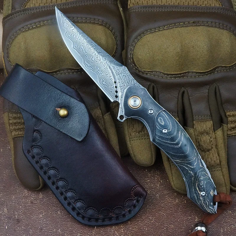 Free shipping folding knif Handmade VG10 Damascus steel wood handle Outdoor camping EDC tool with leather case
Free shipping folding knif Handmade VG10 Damascus steel wood handle Outdoor camping EDC tool with leather case