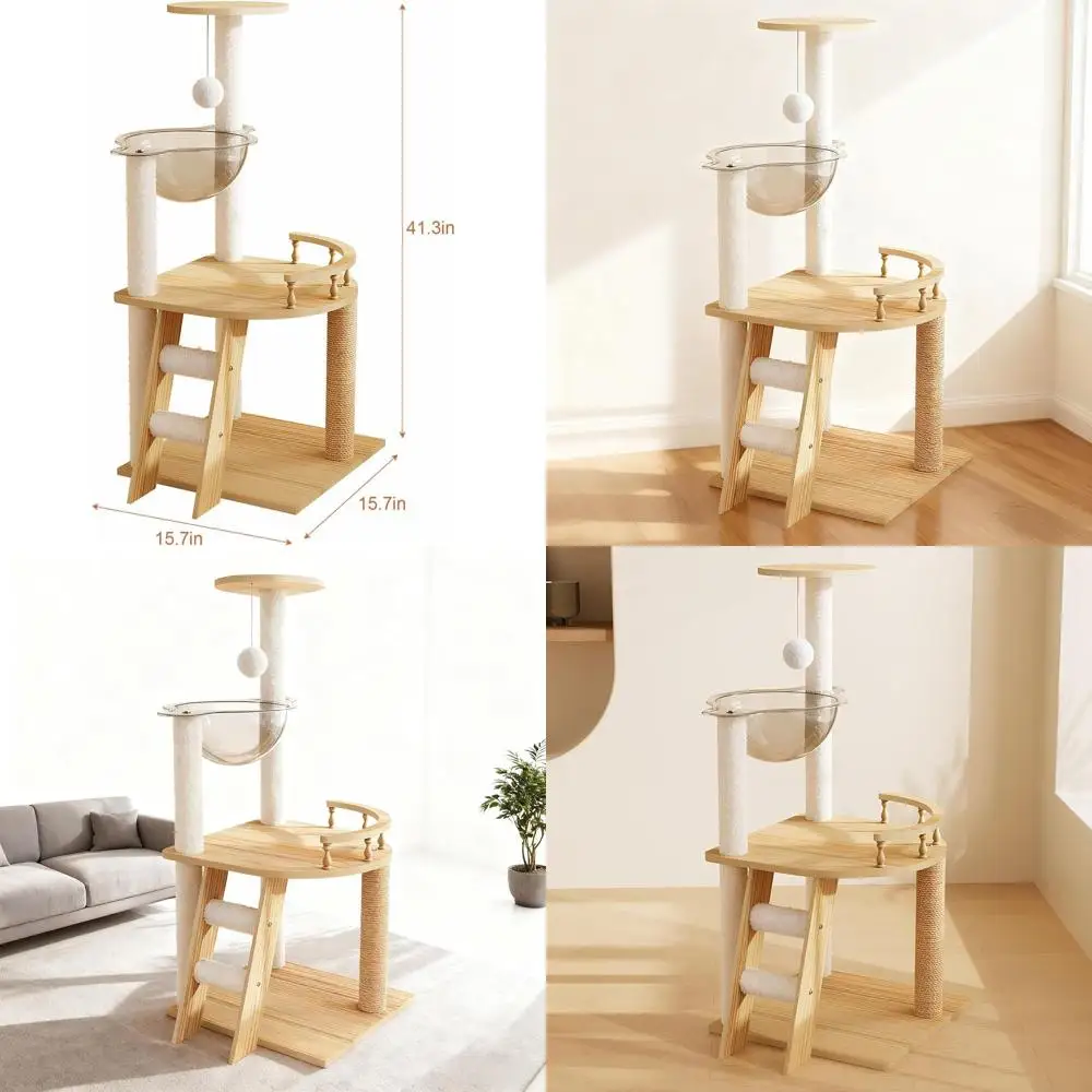 41.3 Indoor Wooden Cat Tower with Sisal Scratching Posts, Acrylic Hammock, and Top Perch for All Size Cats
41.3 Indoor Wooden Cat Tower with Sisal Scratching Posts, Acrylic Hammock, and Top Perch for All Size Cats