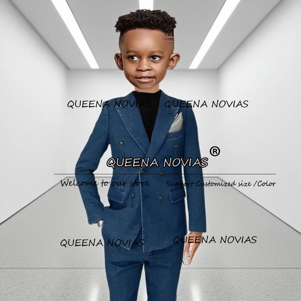 Blue Denim Oxford Boys Suits For Wedding Double Breasted Jacket Pants 2 Pieces Sets Children Party Tuxedos Kids Dress Customized 
Blue Denim Oxford Boys Suits For Wedding Double Breasted Jacket Pants 2 Pieces Sets Children Party Tuxedos Kids Dress Customized