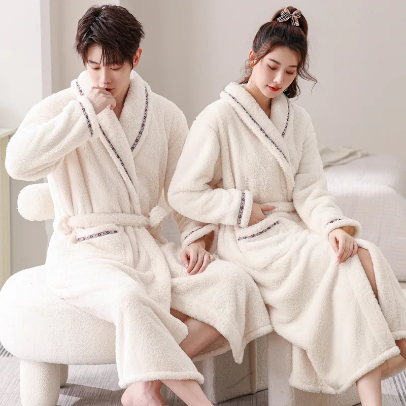 Winter Lovers Solid Flannel Thicken Robe Sets Couple Bathrobe Gown Nightwear With Pocket Home Clothing
Winter Lovers Solid Flannel Thicken Robe Sets Couple Bathrobe Gown Nightwear With Pocket Home Clothing