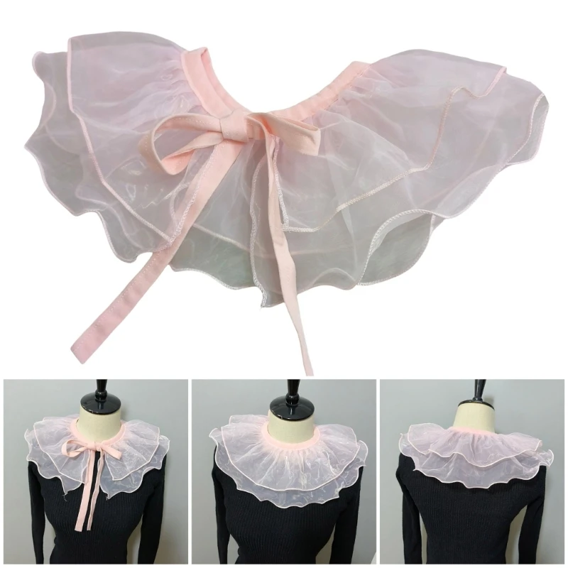Women Fashionable Pink Color Organza False Collar Ties Bows Front Double Layer Ruffled Shawl Capelet for Blouse and Dress Decor
Women Fashionable Pink Color Organza False Collar Ties Bows Front Double Layer Ruffled Shawl Capelet for Blouse and Dress Decor