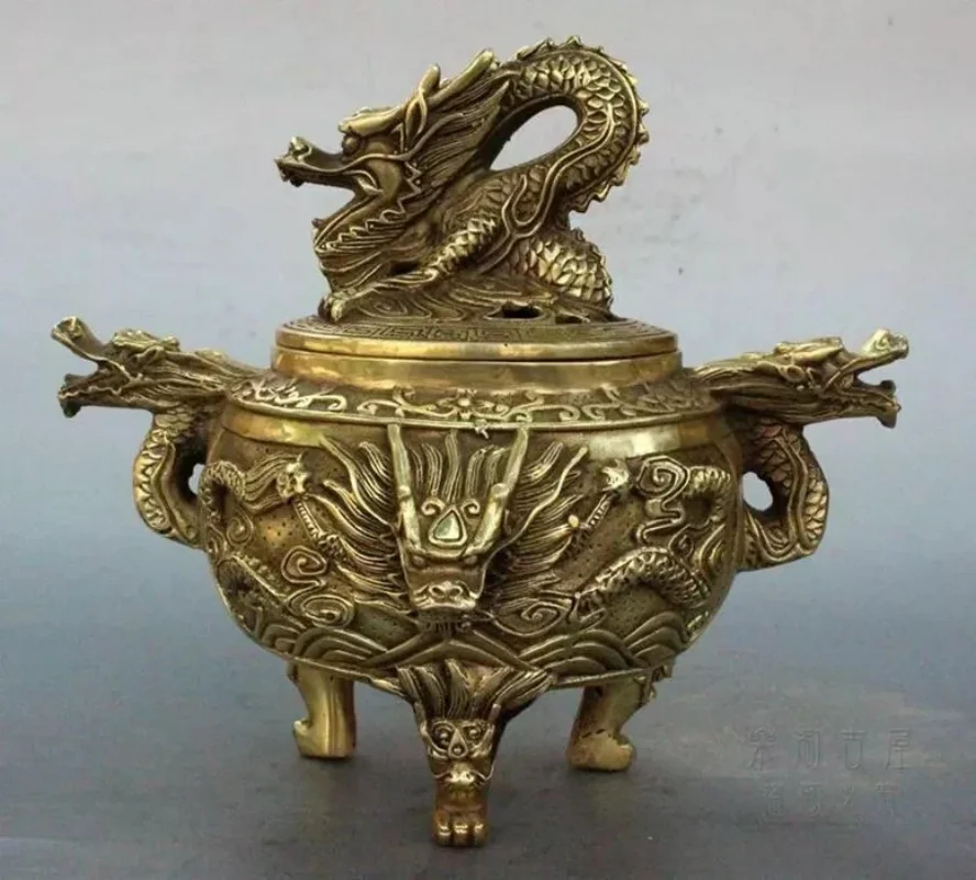 Vintage Brass Chinese Dragon Statue Incense Burner / Censer
Vintage Brass Chinese Dragon Statue Incense Burner / Censer