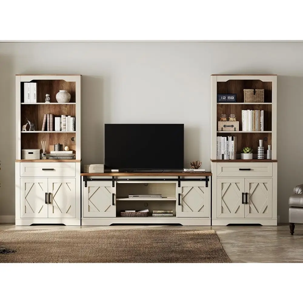 65 TV Stand with Bookcases, 73 Tall, Adjustable Shelves, Storage, Cable Management for Living Room in Antique White
65 TV Stand with Bookcases, 73 Tall, Adjustable Shelves, Storage, Cable Management for Living Room in Antique White