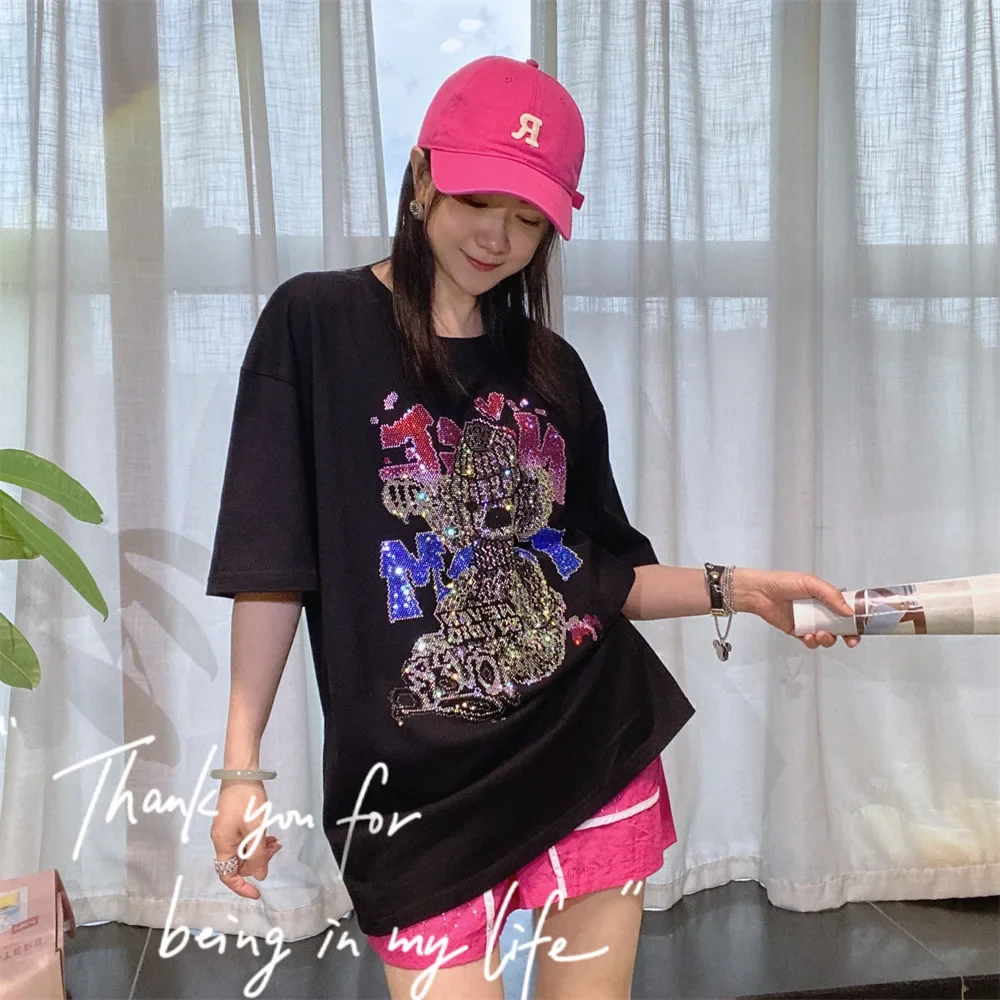 Plus Size Short Sleeve Tees for Women Summer Clothing Cartoon Bear Diamonds Casual Loose O Neck T Shirt Knitwear Женская Одежда
Plus Size Short Sleeve Tees for Women Summer Clothing Cartoon Bear Diamonds Casual Loose O Neck T Shirt Knitwear Женская Одежда