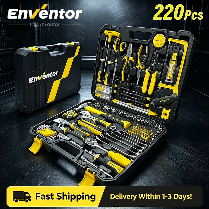 ENVENTOR 220 PCS Home Tool Kit Auto Repair Tool Set with Storage Box for Home Maintenance DIY Projects General Hand Tools Kit
ENVENTOR 220 PCS Home Tool Kit Auto Repair Tool Set with Storage Box for Home Maintenance DIY Projects General Hand Tools Kit