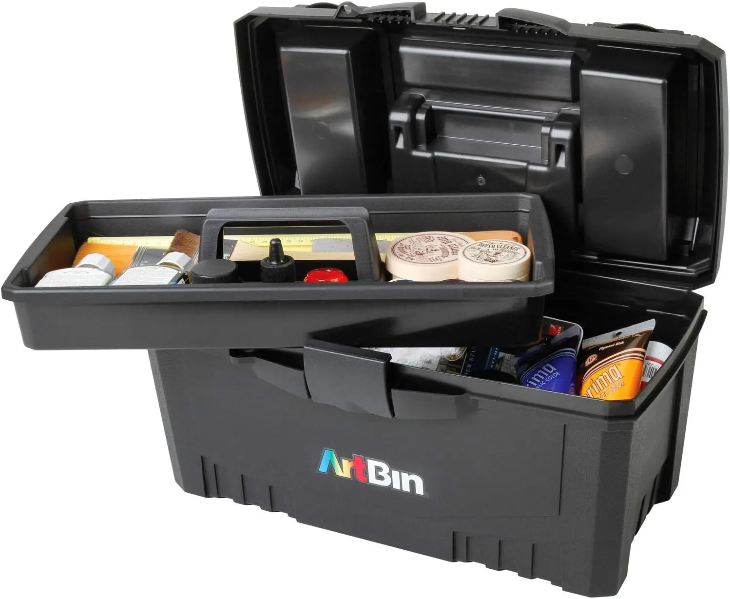 17 Inch Twin Top Art Supply Box, Portable Craft Organizer with Handle, Black Plastic Storage Case
17 Inch Twin Top Art Supply Box, Portable Craft Organizer with Handle, Black Plastic Storage Case