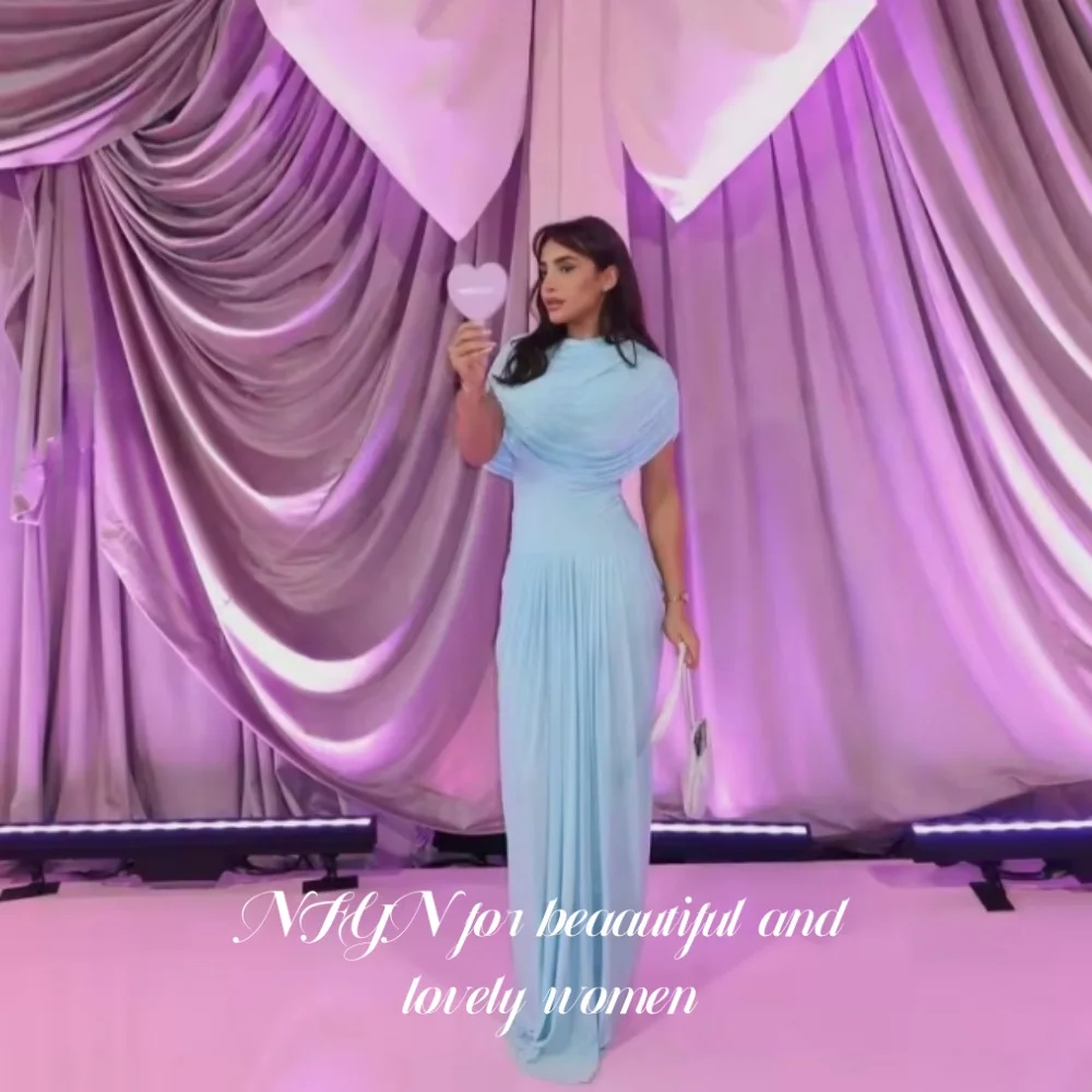 NFYN Blue Elegant Prom Dresses High-Neck Half Sleeves Mermaid Evening Gown Pleating Floor-Length Ball Gown حزب فساتين Customized
NFYN Blue Elegant Prom Dresses High-Neck Half Sleeves Mermaid Evening Gown Pleating Floor-Length Ball Gown حزب فساتين Customized