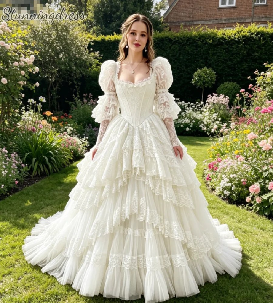 Vintage Victorian Wedding Dress Square Neck Puff Long Sleeve Lace Tiered Ruffle Ball Gown Bridal Gown 80s Luxury Rococo Photosho
Vintage Victorian Wedding Dress Square Neck Puff Long Sleeve Lace Tiered Ruffle Ball Gown Bridal Gown 80s Luxury Rococo Photosho
