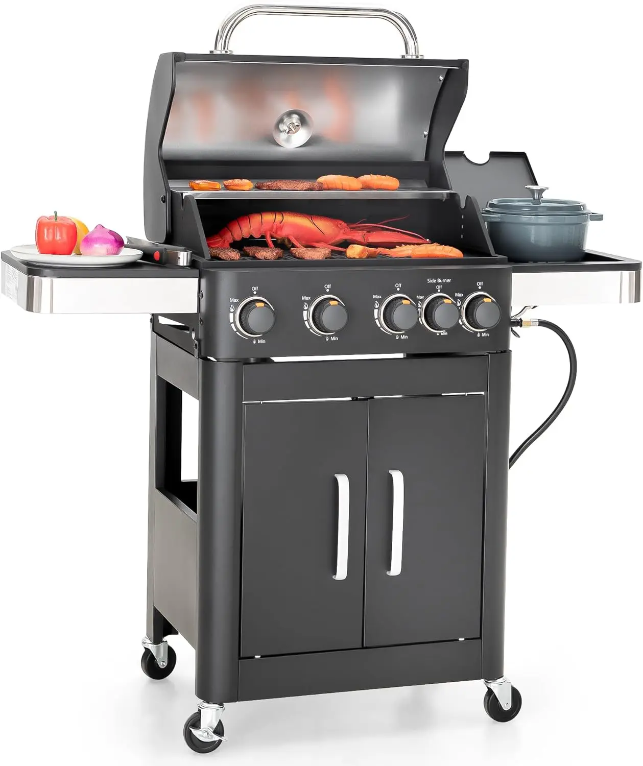Propane Gas BBQ Grill 4 Burner with Side Burner, 46,700 BTU, Porcelain Enameled Cast Iron Grates, Outdoor Cooking for Kitchen Patio Backyard Barbecue, Black
Propane Gas BBQ Grill 4 Burner with Side Burner, 46,700 BTU, Porcelain Enameled Cast Iron Grates, Outdoor Cooking for Kitchen Patio Backyard Barbecue, Black