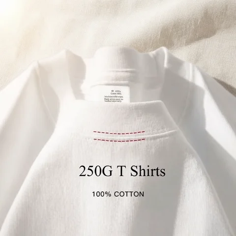 100% Cotton GSM 250G Men's T-shirt Summer Heavy Solid Color Round Neck Short Sleeve Basic Top Men's T-shirt