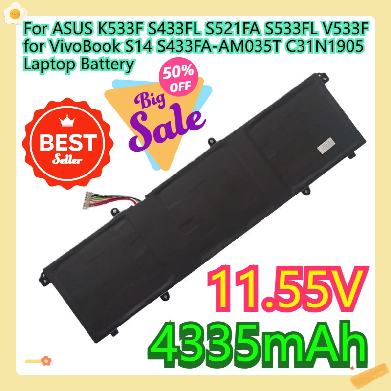 For ASUS K533F S433FL S521FA S533FL V533F for VivoBook S14 S433FA-AM035T C31N1905 Laptop Battery
For ASUS K533F S433FL S521FA S533FL V533F for VivoBook S14 S433FA-AM035T C31N1905 Laptop Battery
