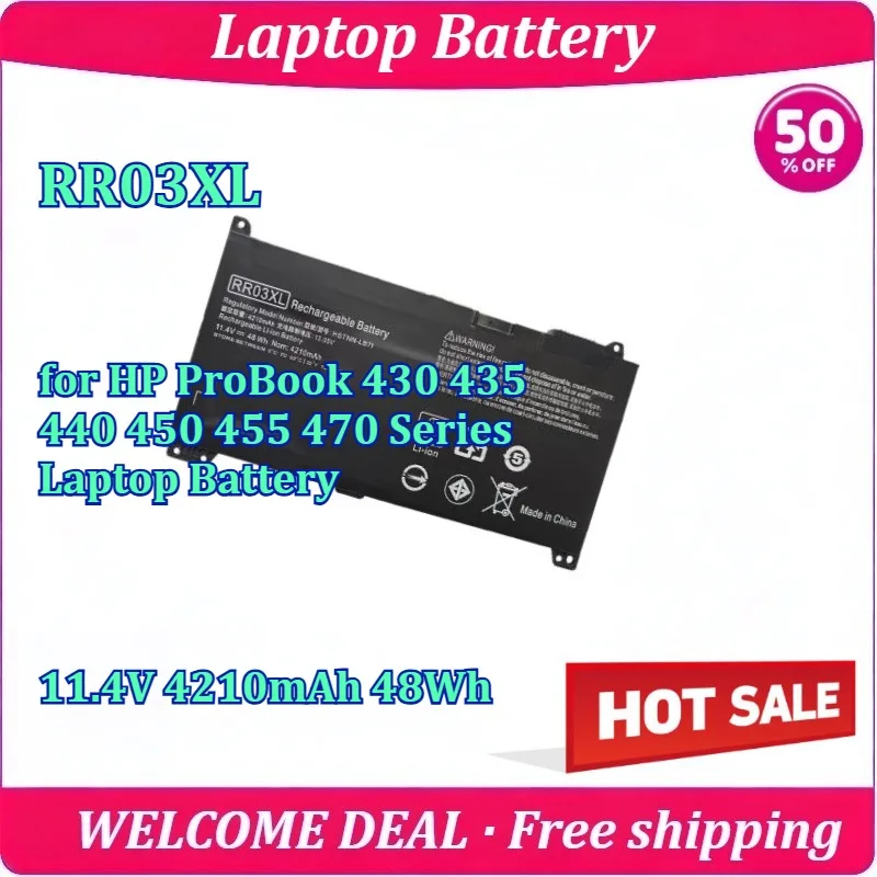 New RR03XL for HP ProBook 430 435 440 450 455 470 Series Laptop Battery 11.4V 4210mAh 48Wh
New RR03XL for HP ProBook 430 435 440 450 455 470 Series Laptop Battery 11.4V 4210mAh 48Wh