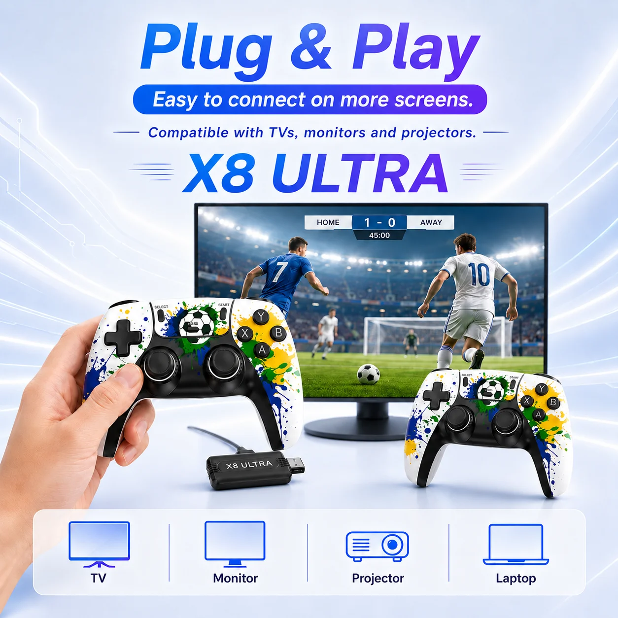 Football Graffiti Retro Video Game Player Long Battery Life Wireless Gaming Console 4K TV Output 50000+ Games for Family Fun
Football Graffiti Retro Video Game Player Long Battery Life Wireless Gaming Console 4K TV Output 50000+ Games for Family Fun
