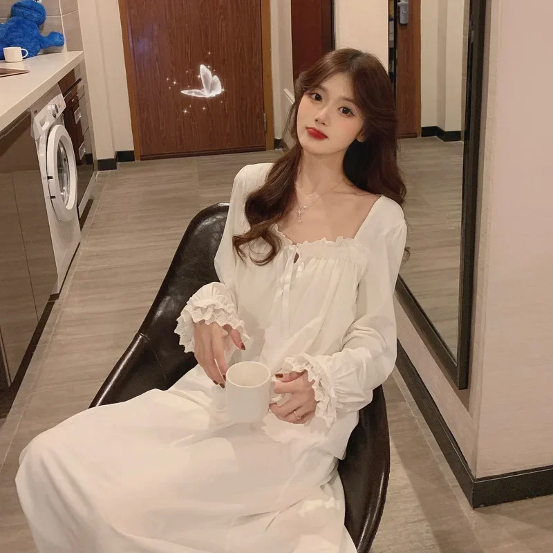 Women Beautiful Thin Long Sleeve Nightdress Lace Princess Loose Sleepwear Ankle Length White Nightgown Gown Home Dress zq17
Women Beautiful Thin Long Sleeve Nightdress Lace Princess Loose Sleepwear Ankle Length White Nightgown Gown Home Dress zq17