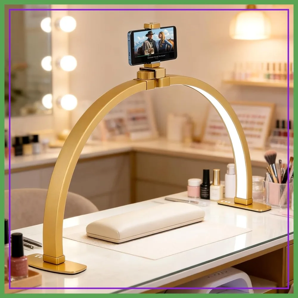 Half Moon Light for Nail Desk with Phone Holder, 29in Folding LED Lamp, 3 Color Temperatures, Golden
Half Moon Light for Nail Desk with Phone Holder, 29in Folding LED Lamp, 3 Color Temperatures, Golden