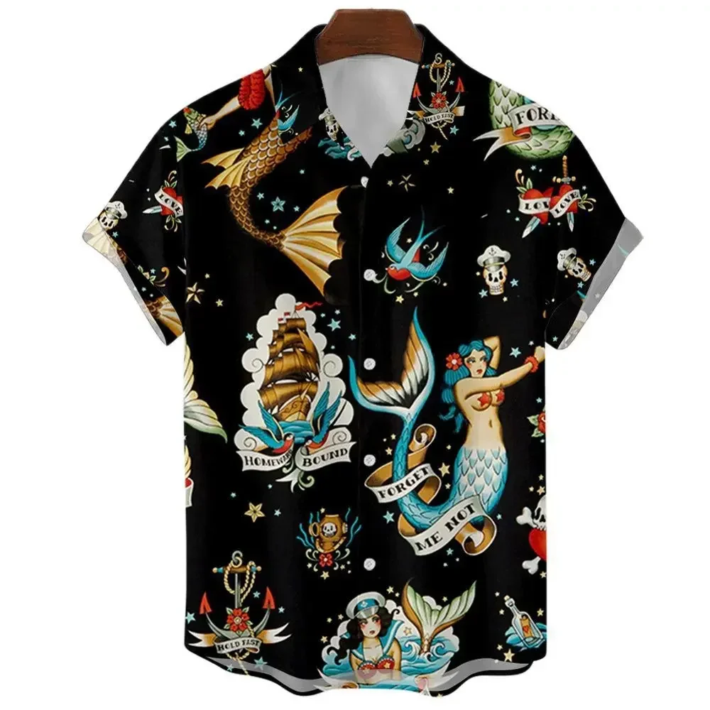Men's 3D printed shirt, retro patterned short sleeved cardigan, fashionable mermaid patterned summer lapel, new for 2024
Men's 3D printed shirt, retro patterned short sleeved cardigan, fashionable mermaid patterned summer lapel, new for 2024