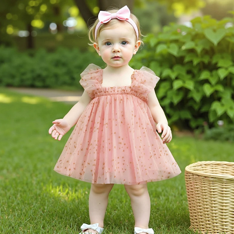 Baby Toddler Girl Tulle Dress Glitter Star/Flower Print Fly Sleeve Square Mesh Neck Princess A line Dress Summer Clothes
Baby Toddler Girl Tulle Dress Glitter Star/Flower Print Fly Sleeve Square Mesh Neck Princess A line Dress Summer Clothes