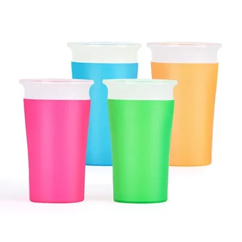 아기 컵 회전 가능 매직 컵, 아기 학습 마시는 컵, 누수 방지 어린이 물컵 병, 코포스, 270ml