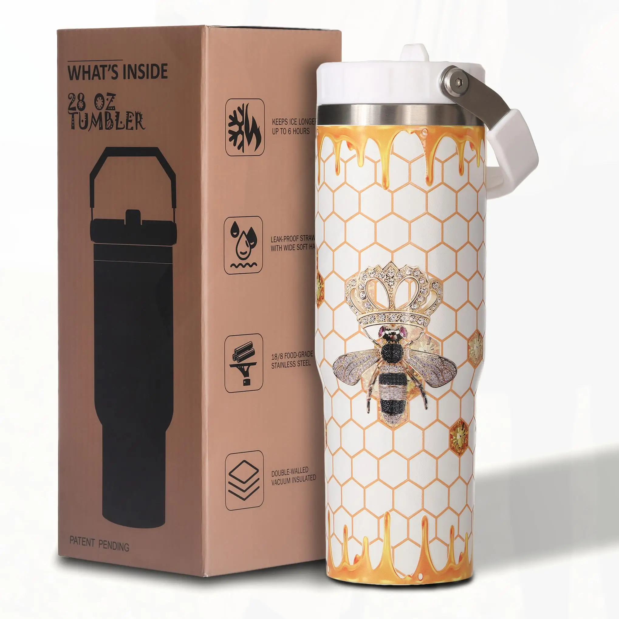 30oz Bee Theme Stainless Steel Tumbler with Vacuum Insulation, Leakproof Lid, Wide Mouth, Condensation-Free, Gift for Nurses
30oz Bee Theme Stainless Steel Tumbler with Vacuum Insulation, Leakproof Lid, Wide Mouth, Condensation-Free, Gift for Nurses