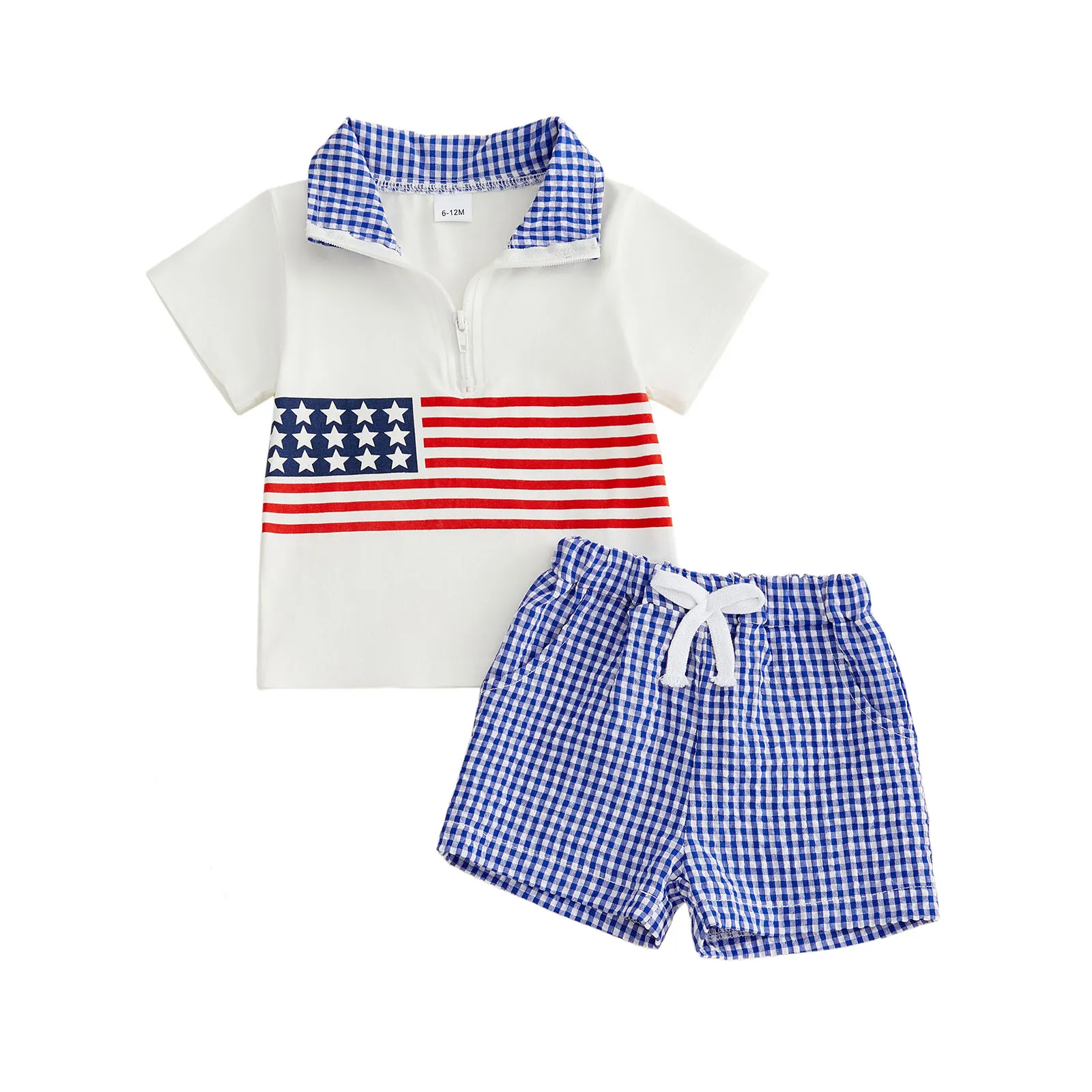Toddler Baby Boy 4th of July Outfit American Flag Half Zip Up Collared Short Sleeve T-Shirt and Plaid Shorts 2 Pcs Set
Toddler Baby Boy 4th of July Outfit American Flag Half Zip Up Collared Short Sleeve T-Shirt and Plaid Shorts 2 Pcs Set