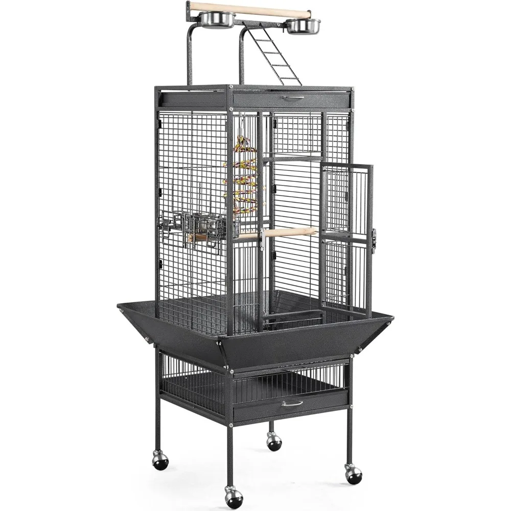 61.5-inch Wrought Iron Rolling Large Parrot Bird Cage for Parakeets with Play Top
61.5-inch Wrought Iron Rolling Large Parrot Bird Cage for Parakeets with Play Top