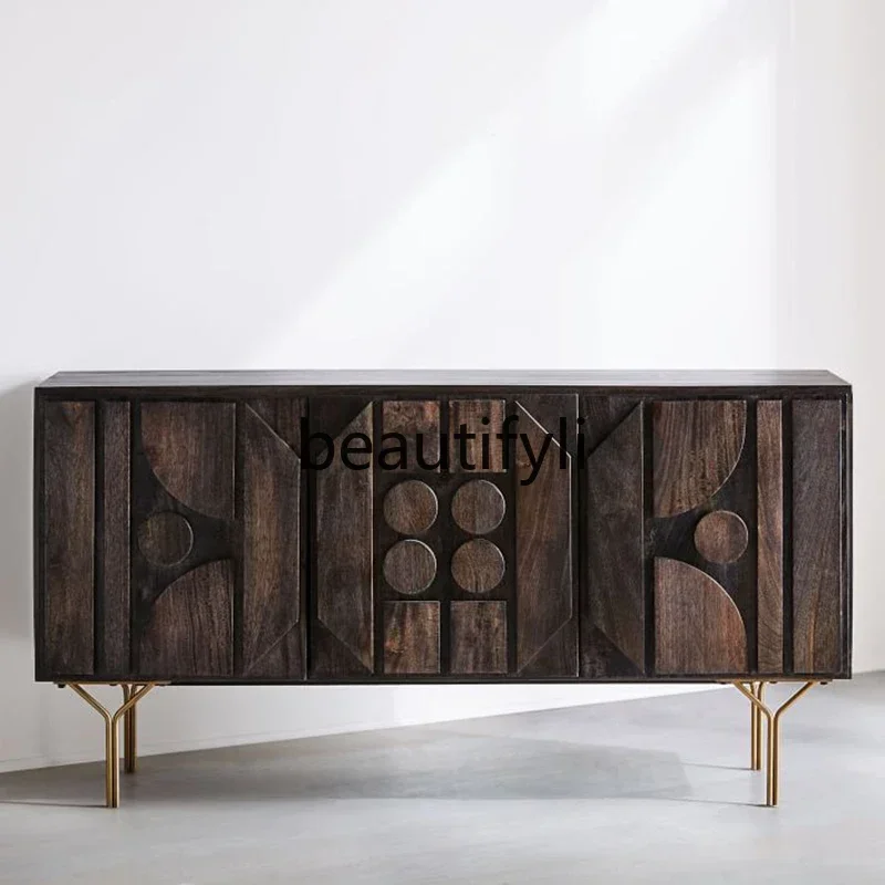 Nordic retro solid wood TV cabinet geometric carved dining side cabinetK182
Nordic retro solid wood TV cabinet geometric carved dining side cabinetK182