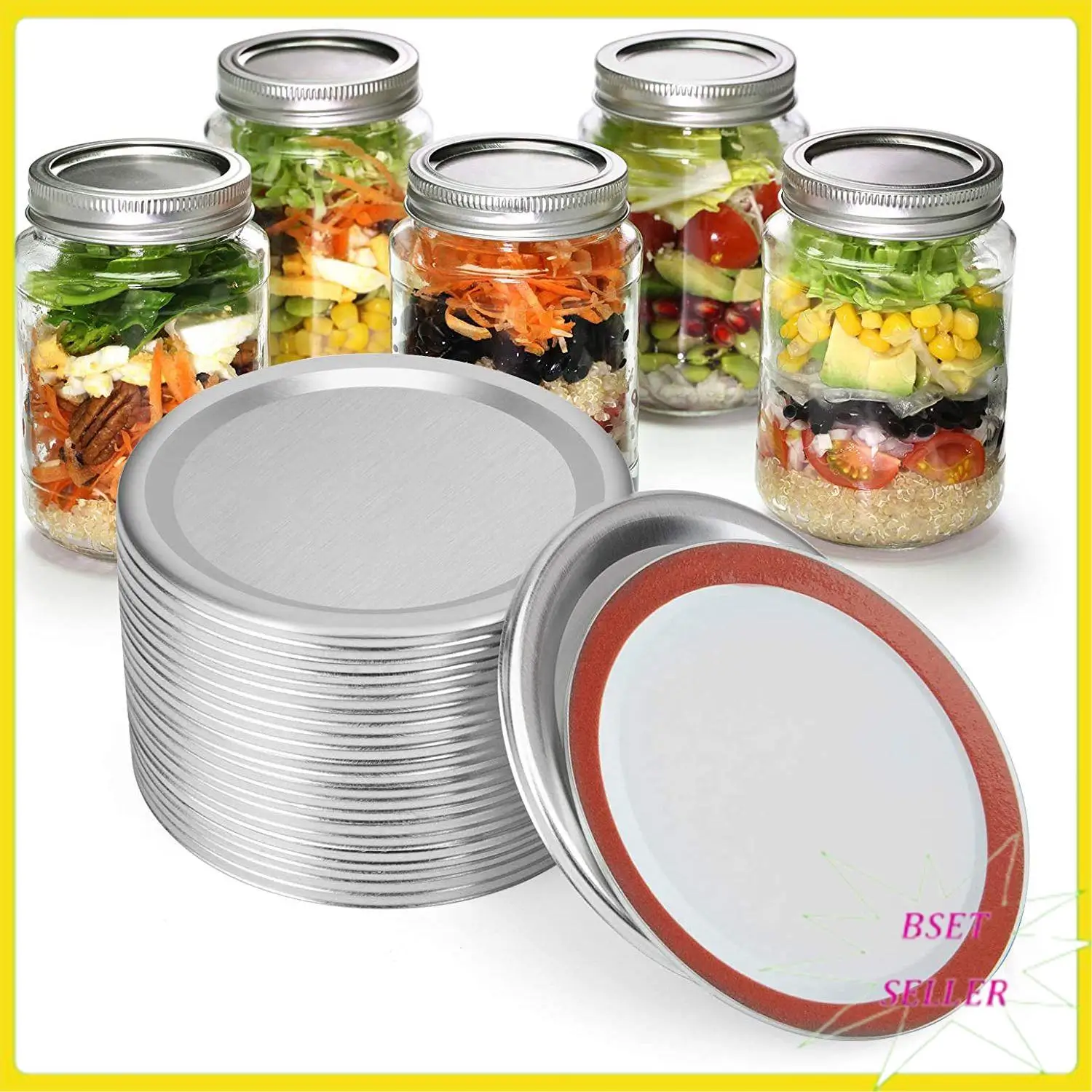 A010 24 PCS Mason Jar Lids, Regular Mouth Canning Lids Reusable Split-Type Leak Proof Canning Lids With Silicone Seals Rings
A010 24 PCS Mason Jar Lids, Regular Mouth Canning Lids Reusable Split-Type Leak Proof Canning Lids With Silicone Seals Rings