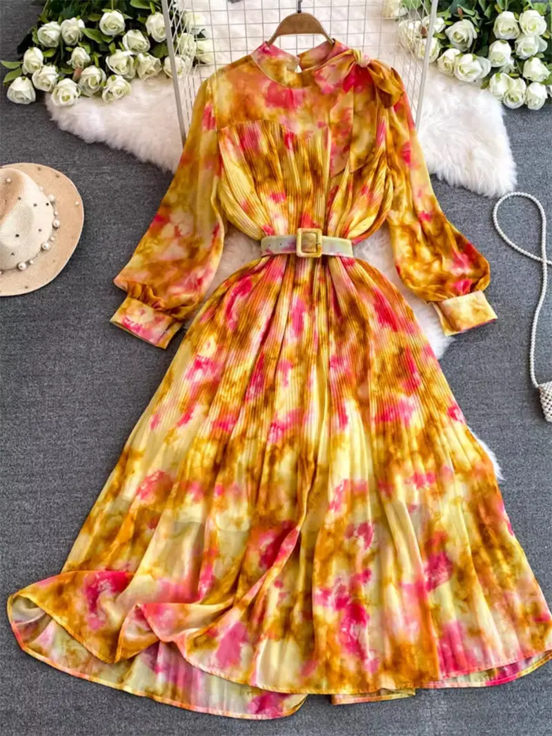 French Elegant Tie Dye Printed Long Sleeve Dress For Women 2024 Spring And Autumn Slim Chiffon Pleated Long Dress Maxi K1505
French Elegant Tie Dye Printed Long Sleeve Dress For Women 2024 Spring And Autumn Slim Chiffon Pleated Long Dress Maxi K1505