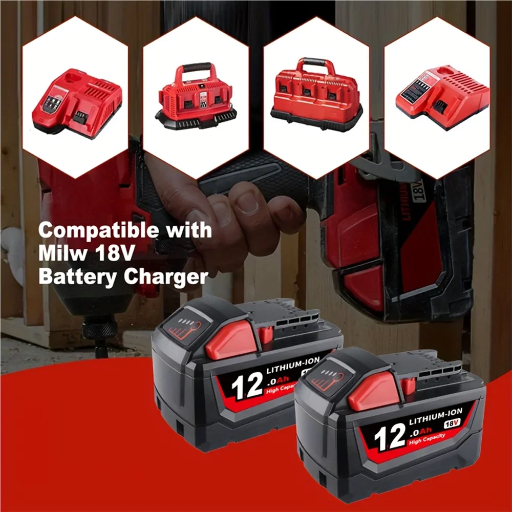 For Milwaukee M18 Battery 18V 12.0Ah 9.0Ah Replacement Lithium Battery for Milwaukee M18 48-11-1815 48-11-1850 2604-22 Battery
For Milwaukee M18 Battery 18V 12.0Ah 9.0Ah Replacement Lithium Battery for Milwaukee M18 48-11-1815 48-11-1850 2604-22 Battery