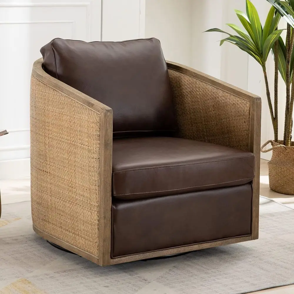 Rattan-Inspired Swivel Chair with Leather Accents, Brown - Ideal for Living Rooms, Bedrooms, Offices, and Lounges
Rattan-Inspired Swivel Chair with Leather Accents, Brown - Ideal for Living Rooms, Bedrooms, Offices, and Lounges