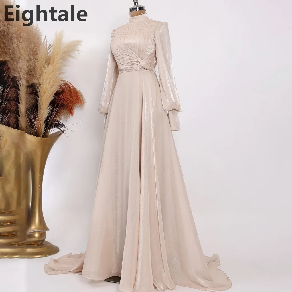 Eightale 2025 Silk Satin Long Puff Sleeve Champagne Evening Dress Muslim High Neck Prom Dress Dubai Party Gown Customized
Eightale 2025 Silk Satin Long Puff Sleeve Champagne Evening Dress Muslim High Neck Prom Dress Dubai Party Gown Customized